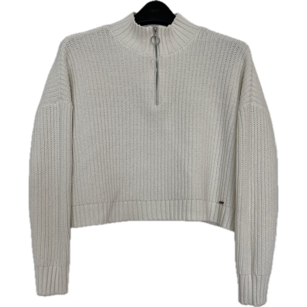 Hollister 1/4 Zip Rib Knit Oversized Drop Shoulder Sweater; White; Sm